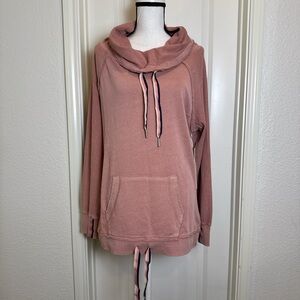 Pink Frankle Funnel Neck Hoodie with Drawstring Details